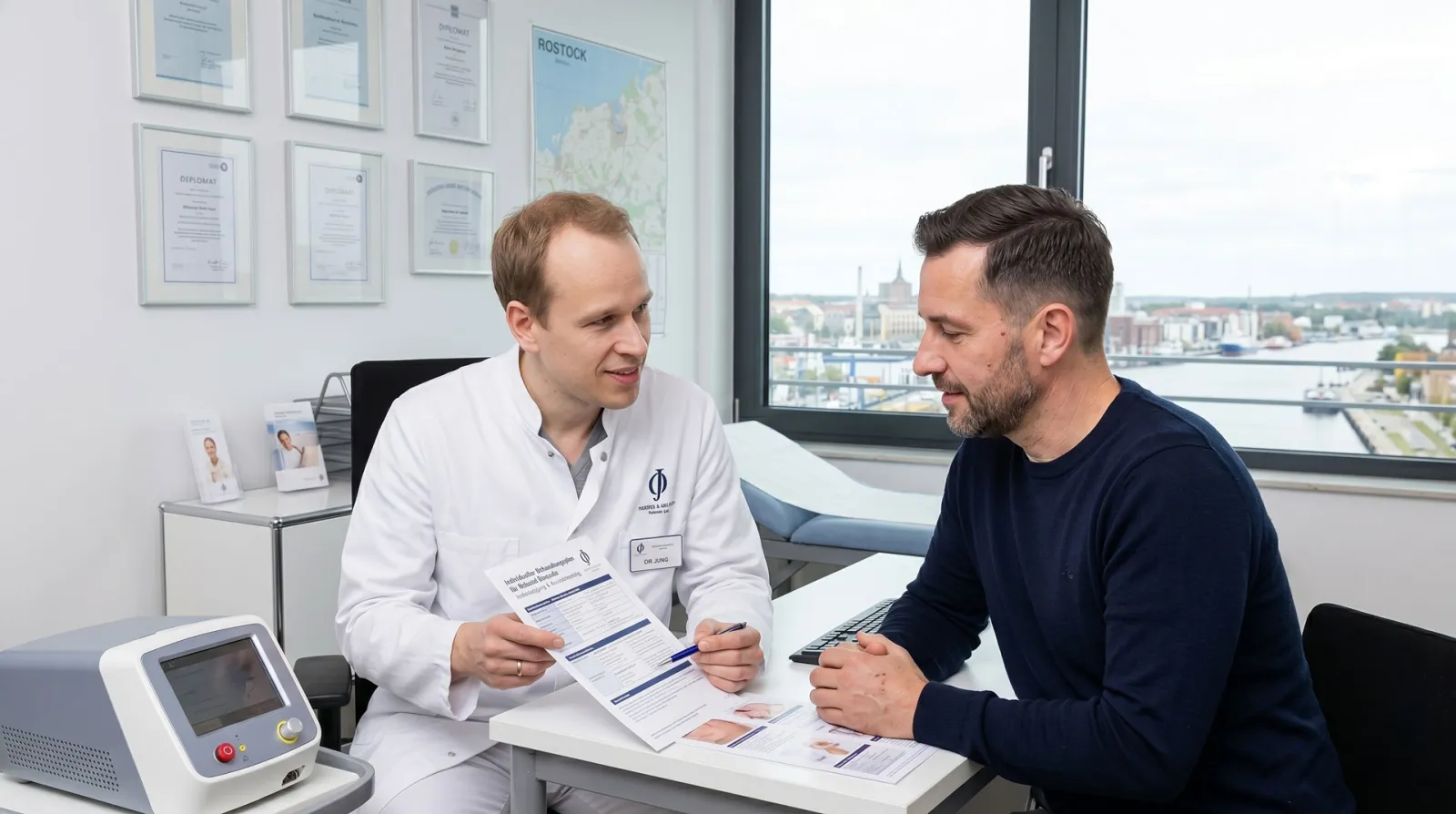 Vor- und Nachsorge im Laserzentrum Rostock: Dr. Dr. Ole Jung bespricht den Behandlungsplan